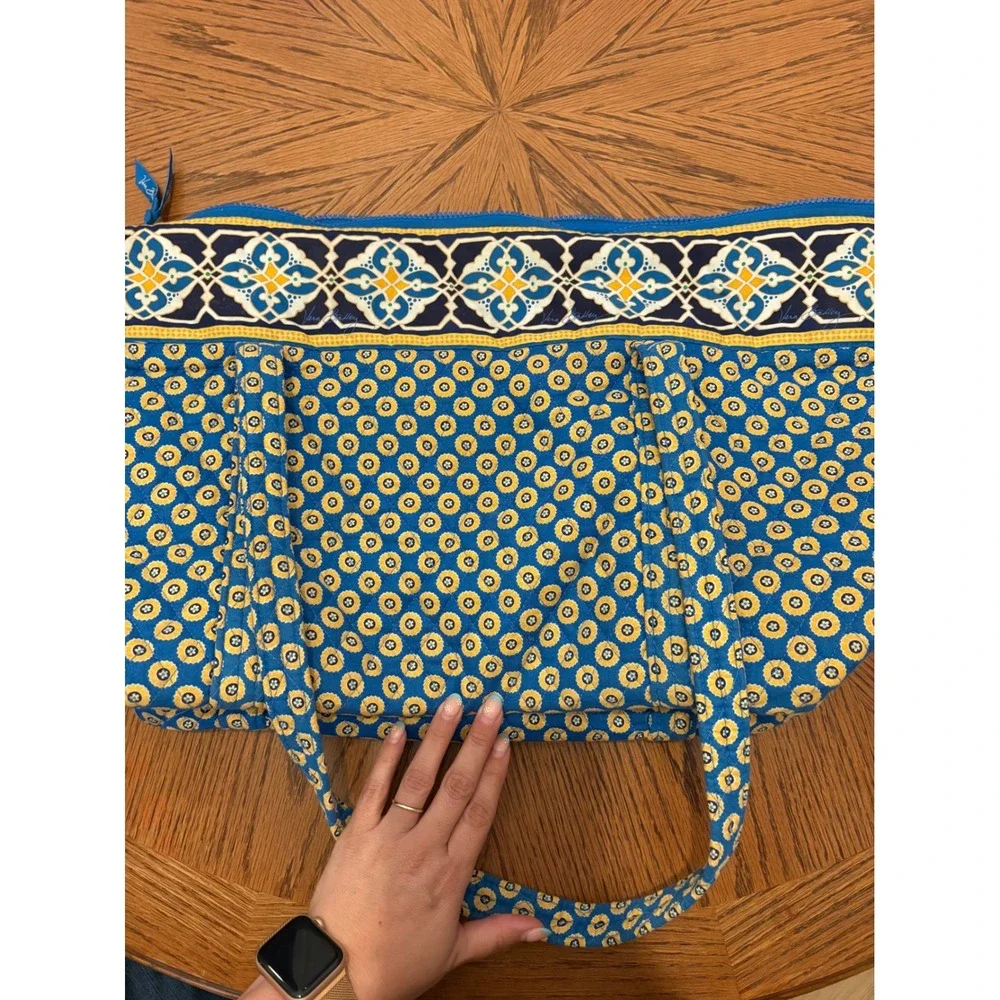 Vera Bradley Marrakesh Quilted Cotton Tote Bag Blue‎ Yellow Floral Zipper Large